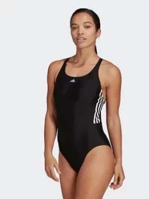 Image of adidas Mid 3-stripes Swimsuit, Blue, Size 26, Women