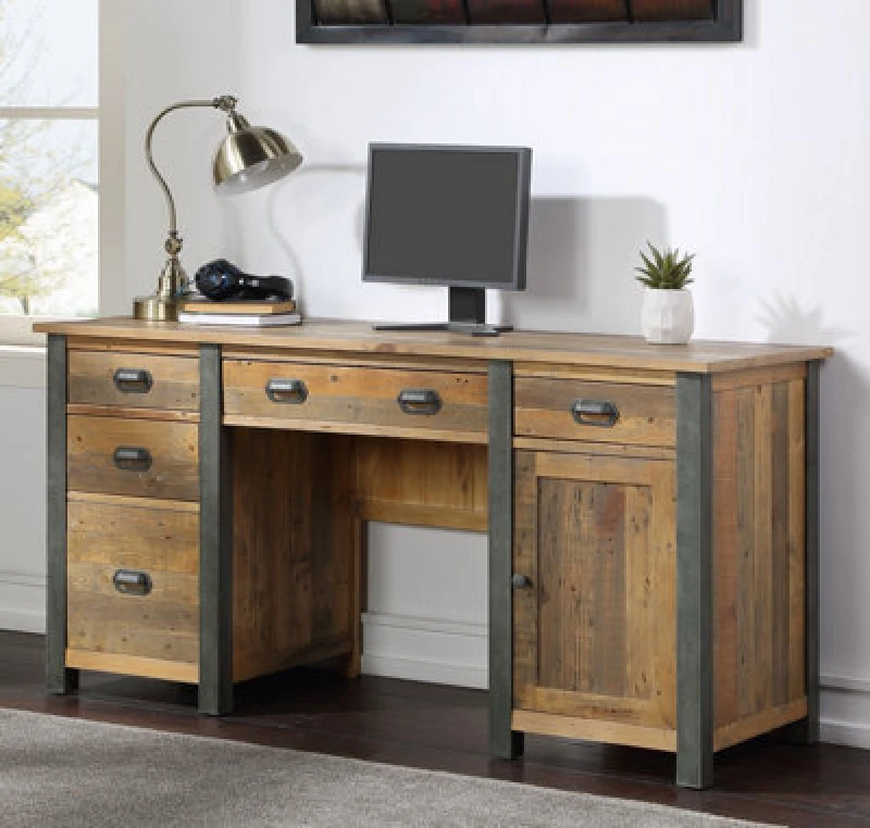 Image of Baumhaus Urban Elegance - Reclaimed Twin Pedestal Home Office Desk