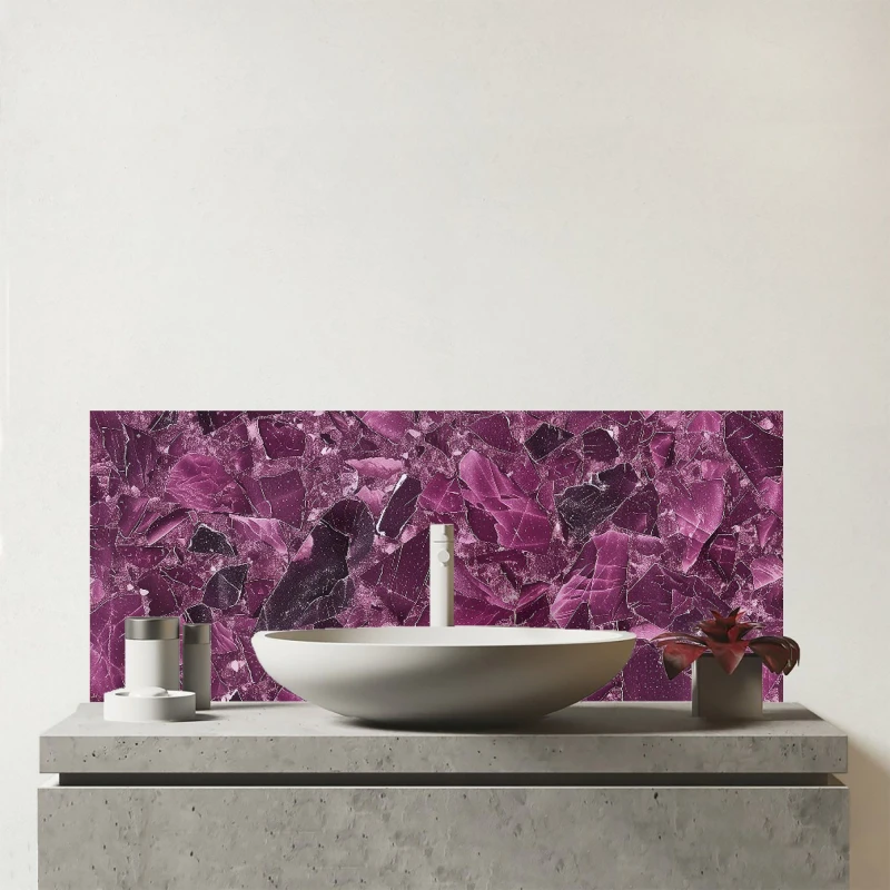 Image of Warren Reed - Designer Damson Quartz Effect Glass Bathroom Splashback in Purple Purple Unisex