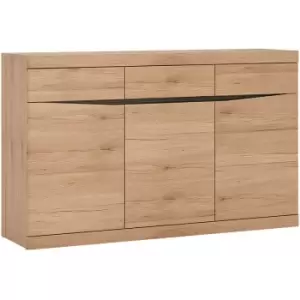 Image of Kensington 3 Door 3 Drawer Sideboard in Oak - Oak with dark Trim Melamine