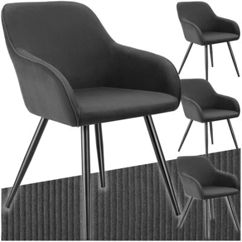 Image of Tectake Set Of 4 Dining Chair Marilyn - Corduroy Look, Upholstered, Armchair, Continuous Backrest - Anthracite/black