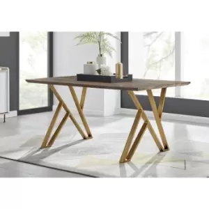 Image of Furniturebox Taranto6 Seat Oak Effect Dining Table Gold Leg