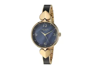 Image of Kate Spade New York Womens Hollis Three-Hand Black Enamel Gold-Tone Stainless Steel Bangle Watch - Black / Gold / Multi