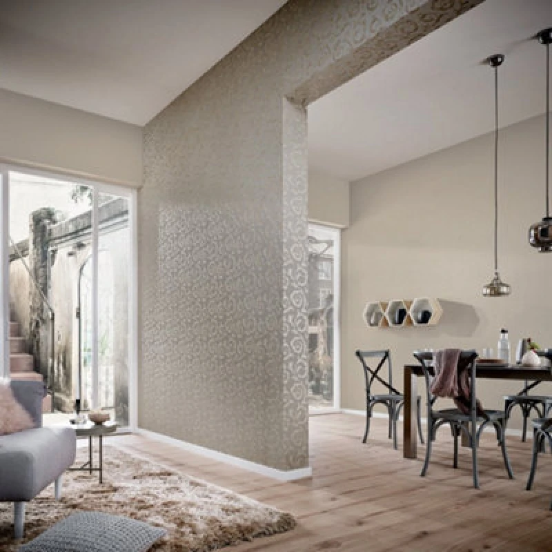 Image of Galerie Industrial Effects Greige Floral Swirl Pearlescent Wallpaper Roll