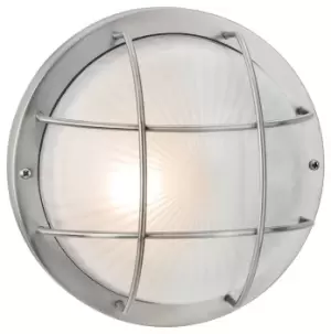 Image of Court 1 Light Outdoor Bulkhead Wall, Flush Light Stainless Steel, Frosted Glass IP44, E27