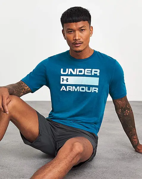Image of Under Armour Team Issue Wordmark T-Shirt Blue/White Male S34/36 UD14501