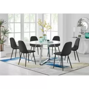 Image of Furniture Box Santorini White Round Dining Table and 6 Black Corona Black Leg Chairs