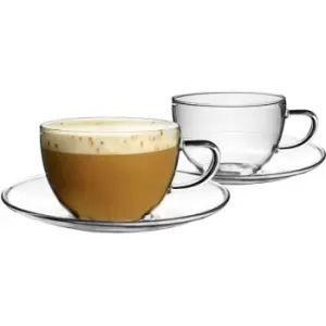 Image of Argon Tableware - 4 Piece Glass Cappuccino Cup & Saucer Set - 260ml - Pack of 2