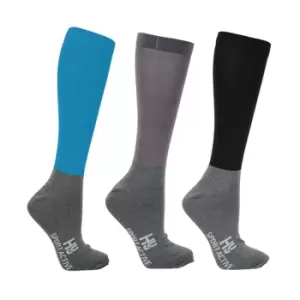 Image of Hy Womens/Ladies Sport Active Two Tone Boot Socks (Pack of 3) (4 UK - 8 UK) (Sky Blue/Pencil Point Grey/Black)