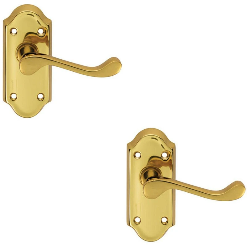 Image of Loops 2x PAIR Victorian Scroll Lever on Short Latch Backplate 112 x 48mm Brass Metallics
