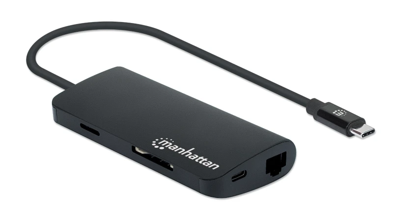 Image of Manhattan Manhattan USB-C Dock/Hub with Card Reader Ports (x5): Ethernet USB-A (3) and USB-C 5 Gbps (USB 3.2 Gen1 aka USB 3.0) With Power Delivery (10