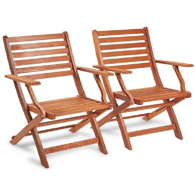 Image of VonHaus Set of 2 Meranti Hardwood Folding Garden Chairs Natural