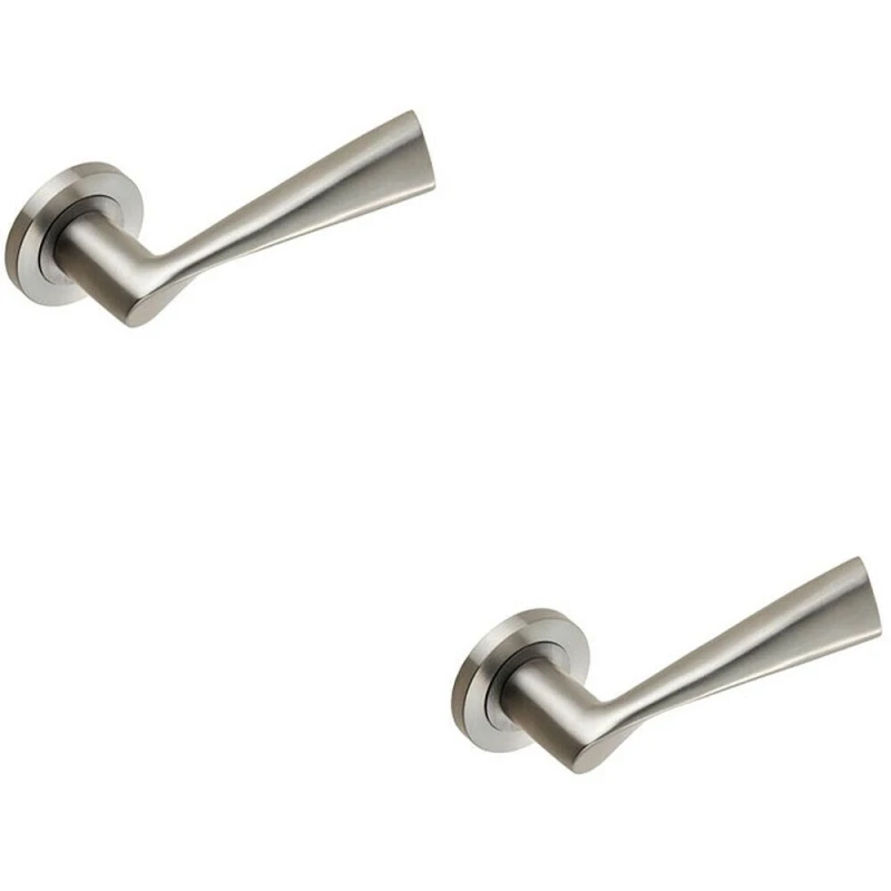 Image of Loops 2x PAIR Angular Design Handle on Round Rose Concealed Fix Satin Stainless Steel Metallics