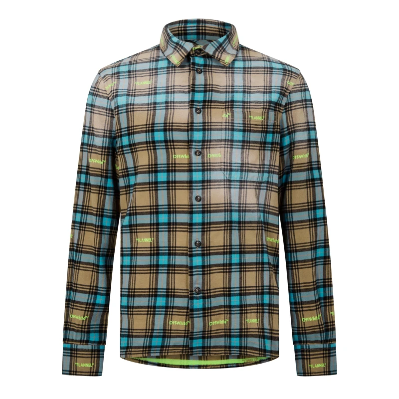 Image of Off White Mens Helvet Check Pattern Relaxed Fit Overshirt Camel male S (46)