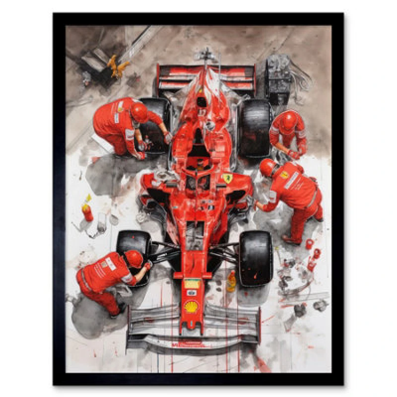 Image of Artery8 Grand Prix Race Car Wheel Change Aerial Shot 12X16" Framed Wall Art Print
