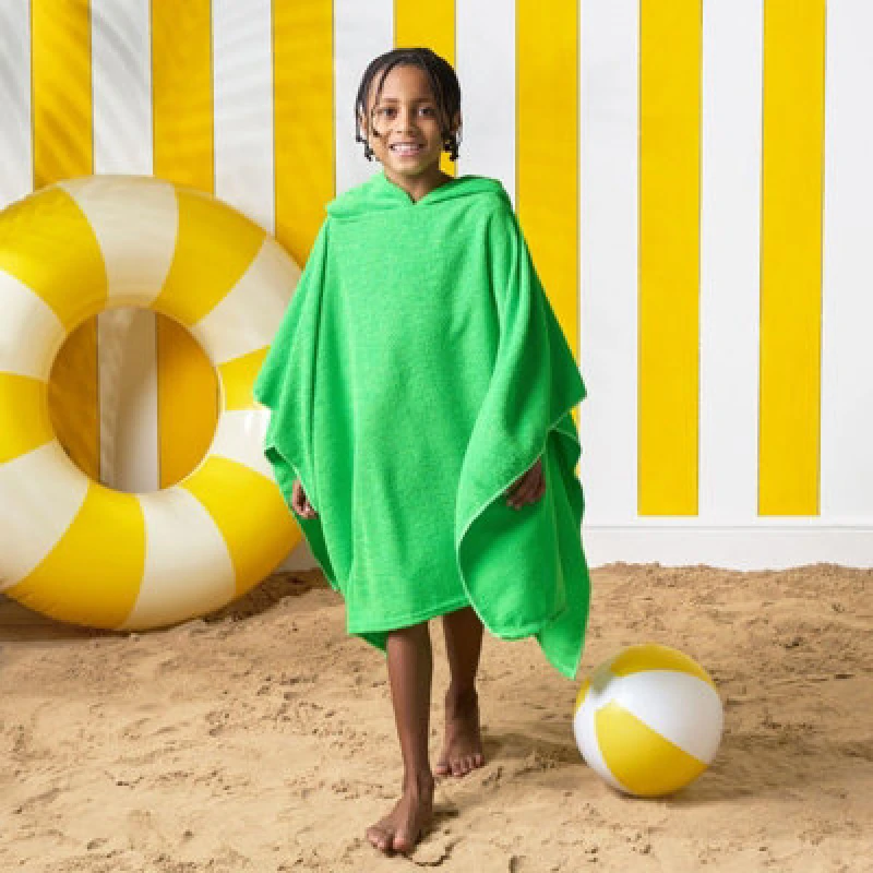Image of OHS OHS Poncho Towel Absorbent Hood Quick Drying Beach Robe Childrens in Green Green One Size Unisex 5027434211227