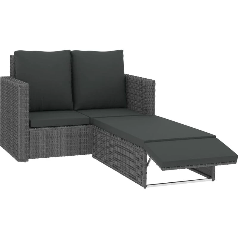 Image of VIDAXL 2 Piece Garden Lounge Set with Cushions Poly Rattan Grey Vidaxl 8719883724591