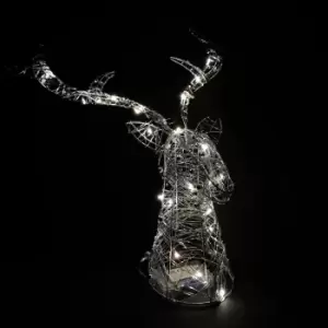Image of 42cm Premier Christmas Silver Lit Stag Head Sculpture in Warm White