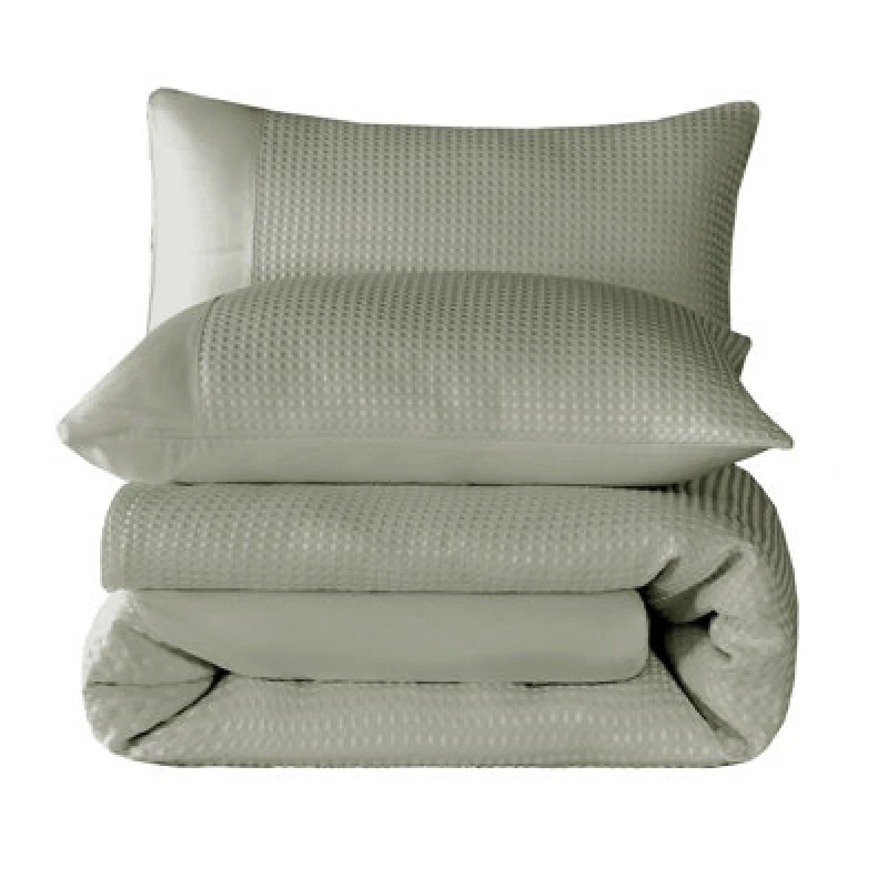 Image of Velosso Waffle Weave Duvet Cover Set With Pillowcases, Button Enclosure Textured Duvet, Easy-Care Quilt Cover - Sage
