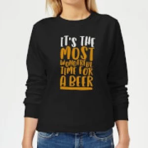 Image of It's The Most Wonderful Time for A Beer Womens Christmas Sweatshirt - Black - 4XL - Black