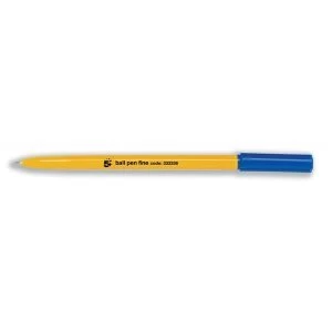 Image of 5 Star Office Ball Pen Yellow Barrel Fine 0.7mm Tip 0.3mm Line Blue Pack 50