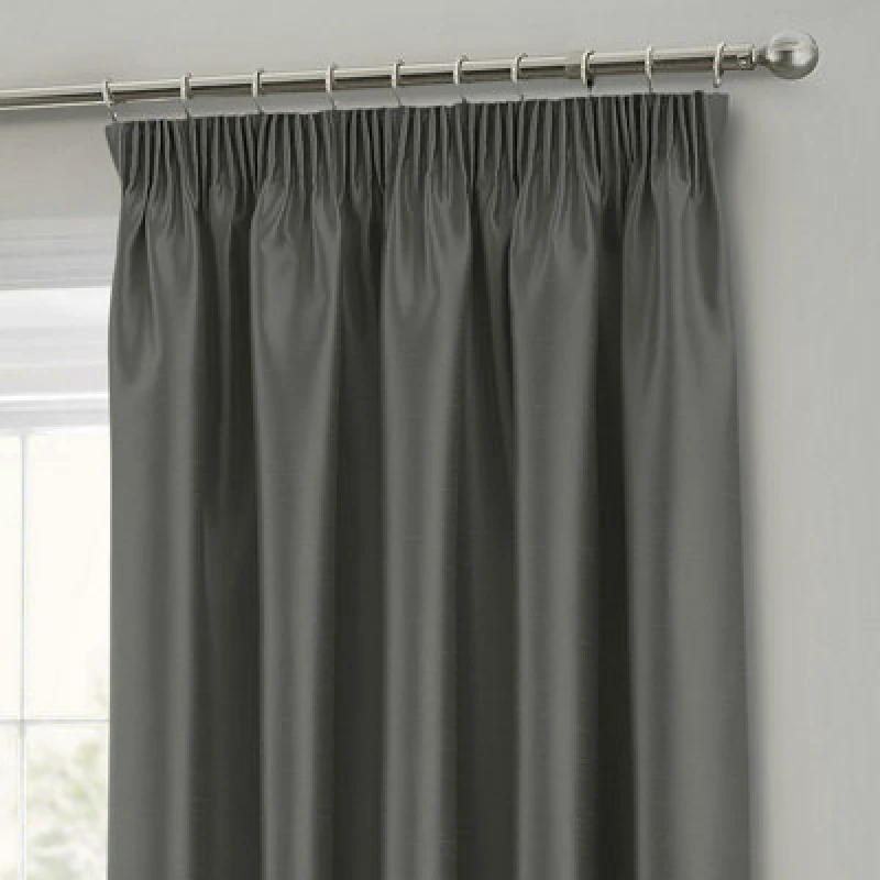 Image of Intimates Faux Silk Pencil Pleat Curtains - Charcoal