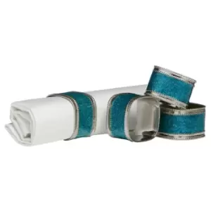 Image of Premier Housewares Set of 4 Napkin Rings - Turquoise Glitter/Nickel Plated