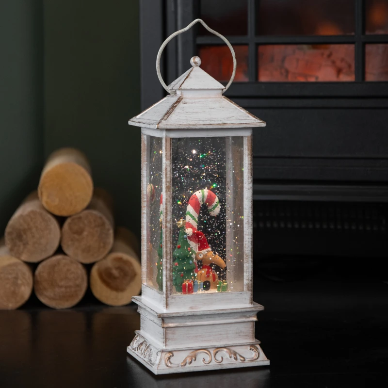 Image of 29cm LED Christmas Glitter Water Spinner Antique Lantern Snowy Mouse Scene
