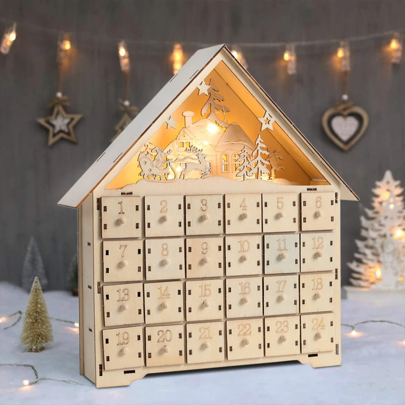 Image of LIFE IDEAS Wooden Christmas Advent Calendar with LED Light Wood unisex One size