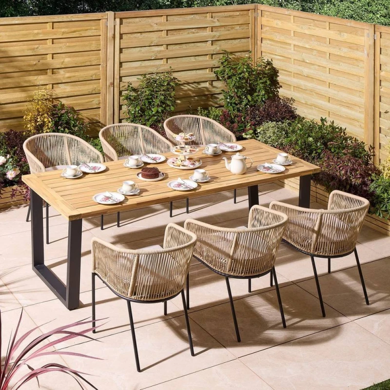 Image of Rowlinson Oslo 6 Seat Dining Set - 210cm Table, Brown OSLSET6210