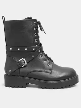 Image of Yours Extra Wide Fit Studded Strap Boot Black, Size E, Women
