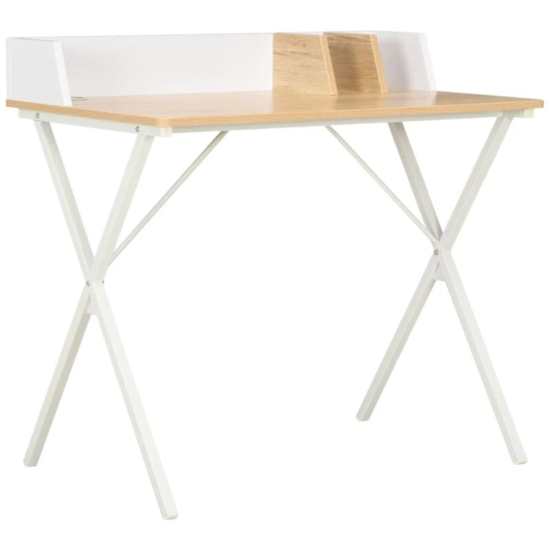 Image of vidaXL Computer Desk X-Shape Cross Legs White and Oak PC Table Corner Desk