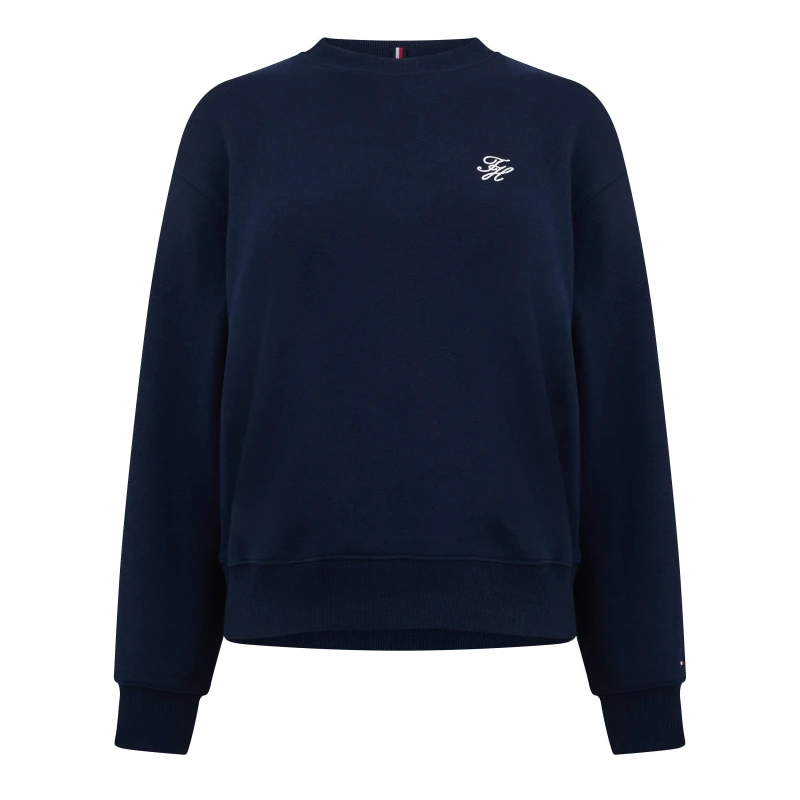 Image of Tommy Hilfiger Womens Script Crew Sweatshirt Dark N Navy female 8 (XS)