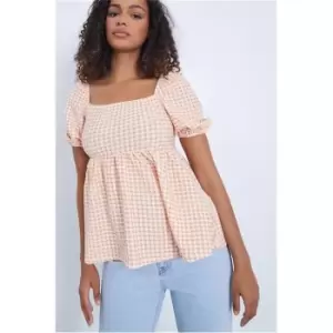 Image of I Saw It First Orange Gingham Puff Sleeve Top - Orange