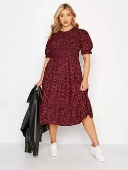 Image of Yours Shirred Frill Sleeve Dress Red Black, Size 24, Women