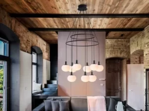 Image of Global 9 Light Globe Ring Ceiling Pendant, Matt Black Finish, Adjustable Height, Dimmable