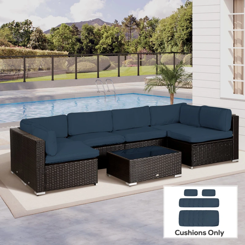 Image of Outsunny Garden Rattan Sofa Set Polyester Cover Replacement No Cushion Blue 84B-426V70BU