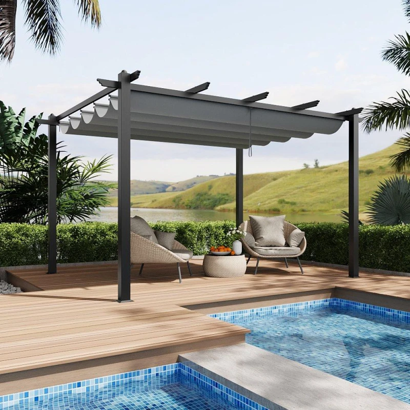 Image of Breeins 13x10ft Aluminium Pergola with Retractable Roof Black And Light unisex One size