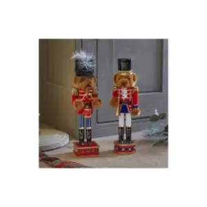 Image of TWO Teddy Soldier bear Nutcrackers, Christmas on Parade -Drummer & Bugle Bears