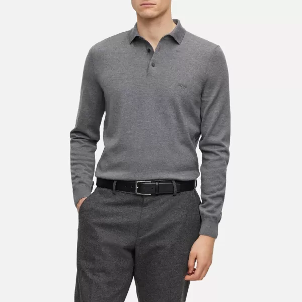 Image of BOSS Black Logo-Embroidered Virgin Wool Polo Jumper - M