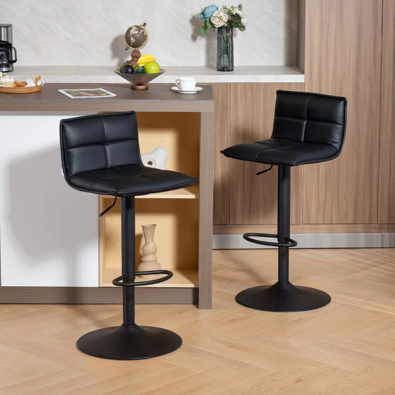 Image of HOMCOM Bar Stools Set of 2 Swivel Height Adjustable Barstools in Black Unisex