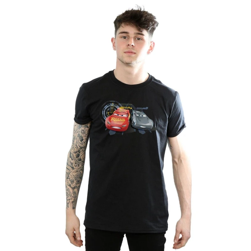 Image of Disney Men Cars Lightning Vs Storm T-Shirt in Black Size: Small Black S Male 5057245926256