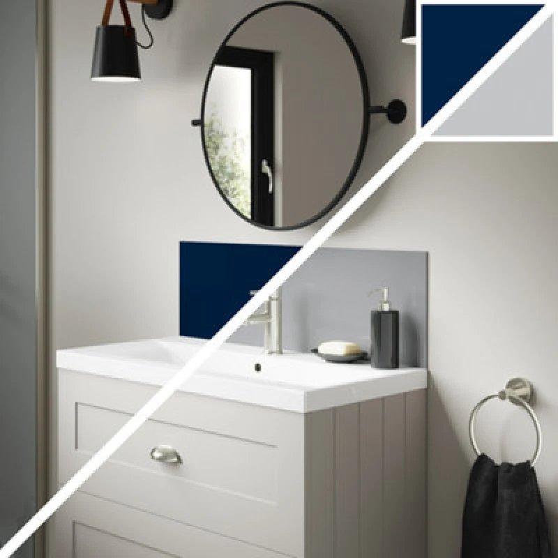 Image of Splashwall Alloy Laminate Adhesive Double-Sided Bathroom Splashback (H)25Cm (W)80Cm - Matt Starry Night Blue & Urban Grey