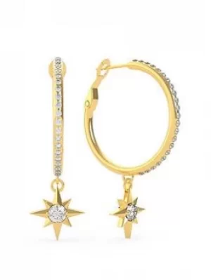 Image of Guess Guess Wanderlust Gold Tone Star Drop Ladies Hoop Earrings, Gold, Women