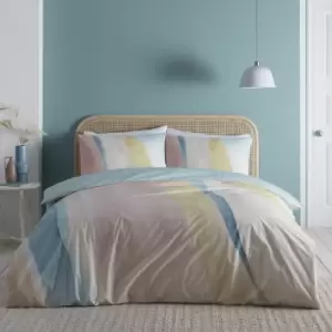 Image of Appletree Style - Peyton Watercolour Print 100% Cotton Duvet Cover Set, Coral, Single