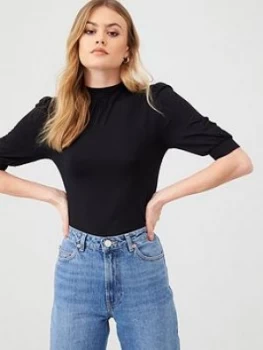 Image of Oasis Balloon Sleeve Turtle Neck Top - Black, Size L, Women