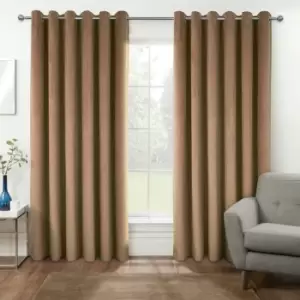 Image of Thermal 100% Blackout Beige Velvet Curtains, 168 x 229cm (66 x 90) - Beige - Homescapes