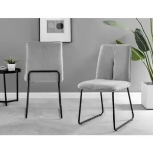 Image of Halle Light Grey Fabric Black Leg Dining Chairs (Set of 2)