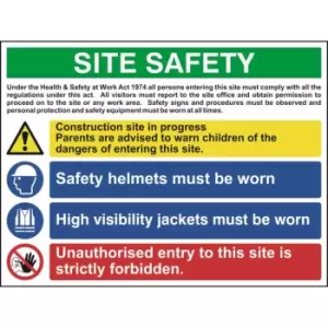 Image of Multi-Purpose Site Safety Sign With 1 Warning, 2 Mandatory & 1 Prohibition Messages
