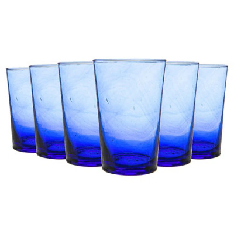 Image of Nicola Spring Meknes Recycled Highball Glasses - 325ml - Pack of 6 Blue